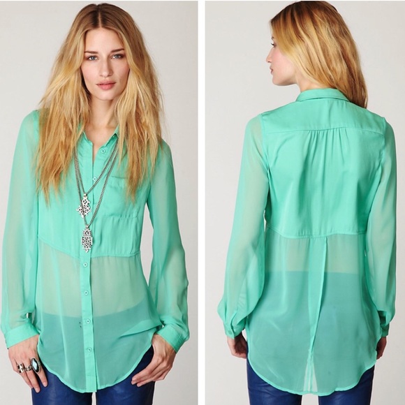 Free People Tops - Free People best of both worlds Sheer green tunic